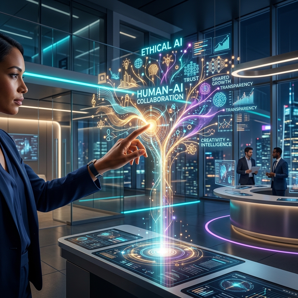 Futuristic AI and human collaboration