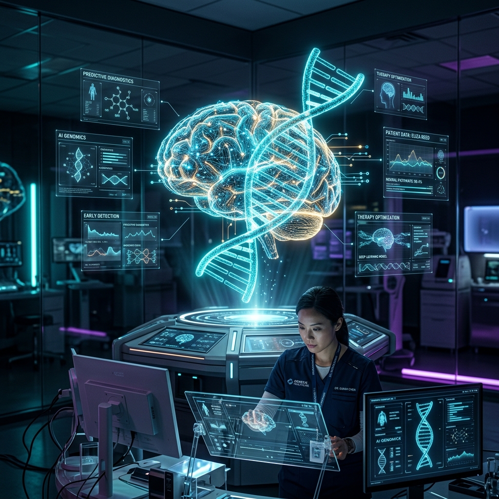 Futuristic representation of AI in healthcare