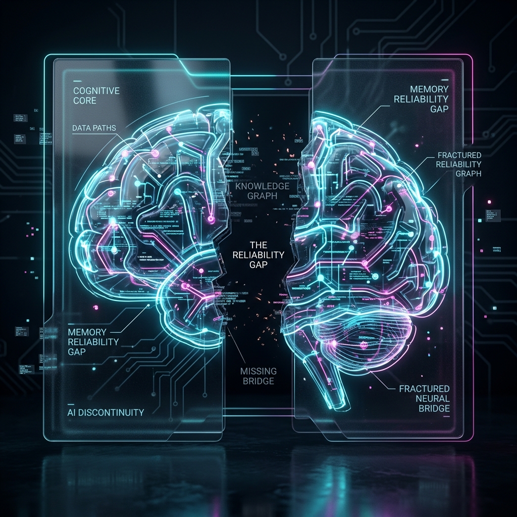 Abstract conceptual image representing the reliability and memory gap in agentic AI systems